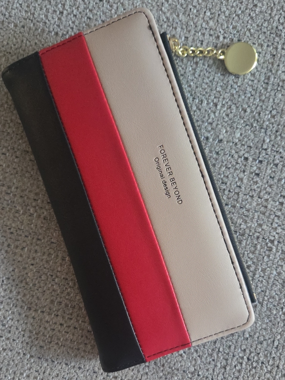 Tri-Color Zip Wallet - Black, Red, Cream